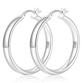 YOUNGYUE 5mm 925 Sterling Silver Hoop Earrings Hypoallergenic Sterling Silver Hoops Earring for Women Lightweight Large Silver Hoop Earring for Women 30/40/50/60/70mm