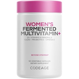 Codeage Women’s Daily Multivitamin, 25+ Vitamins & Minerals, Fermented, Organic Whole Foods, Probiotics Supplement - Vitamin A, B, C, D, E & K, Omega 