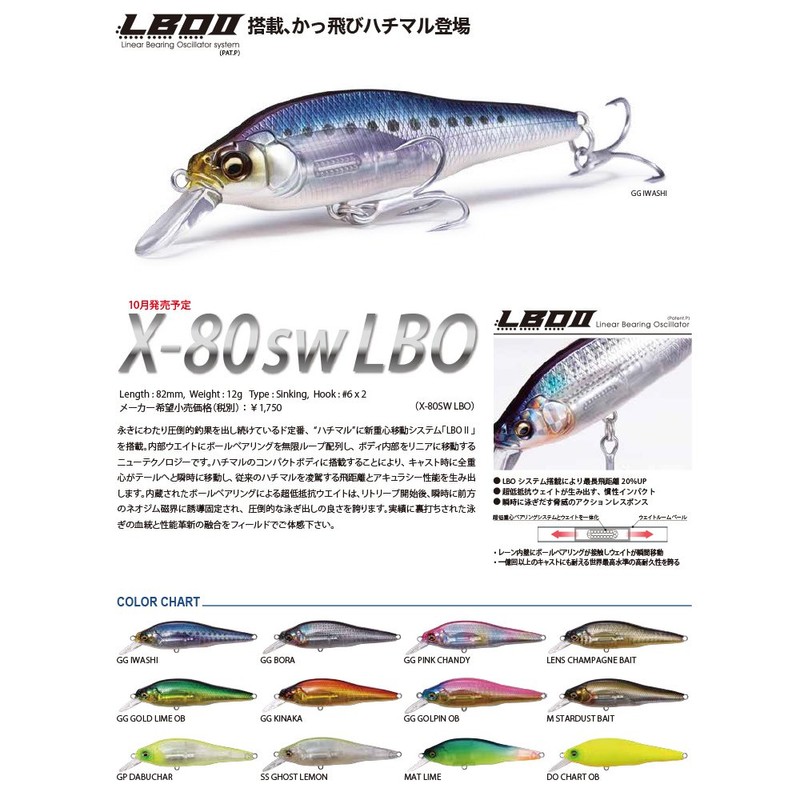 Megabass Minnow X-80SW LBO SS Ghost Lemon 38856 Lure