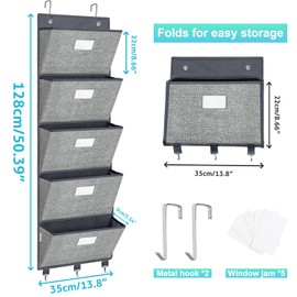 homyfort Over the Door Wall File Organizer, Hanging File Folders Organizer with 5 Large Pockets for Office and Back to School Supplies, Papers, Charts, Mails, Magazine Storage and Organization