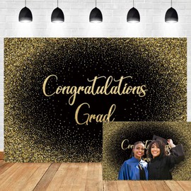 OERJU Graduation Backdrop Black and Gold Glitter Congrats Grad Backdrop Banner Class of 2023 Photo Backdrop School College Congratulations Graduation Party Decoration Photography Background 20x10ft