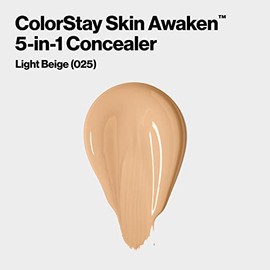Revlon ColorStay Skin Awaken Corrector 5 en 1, maquillaje facial ligero, cremoso y duradero con cafeína y vitamina C, para imperfecciones, círculos oscuros y enrojecimiento, 025 beige claro, 0.27 fl oz