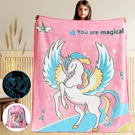 Glow in The Dark Blanket Unicorn Gifts for Girls Kids Blankets Super Soft 3 4 5 6 7 8 9 10 Year Old Girl Gift Ideas Girls Toys Age 6-8 Unicorns Toys Birthday 50"x 60"