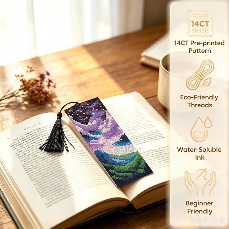 14CT Sun and Moon Cross Stitch Bookmark Stamped Embroidery Kit