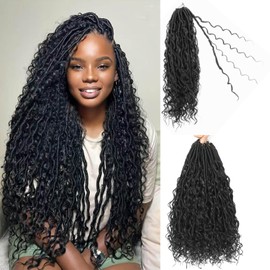 Boho Faux Locs Crochet Hair 18Inch Goddess Locs Hair Bohemian Goddess Faux Locs Crochet Hair Pre Looped Boho Soft Locs Synthetic Braids Hair Extensions for Women (1B#, 18 Inch)