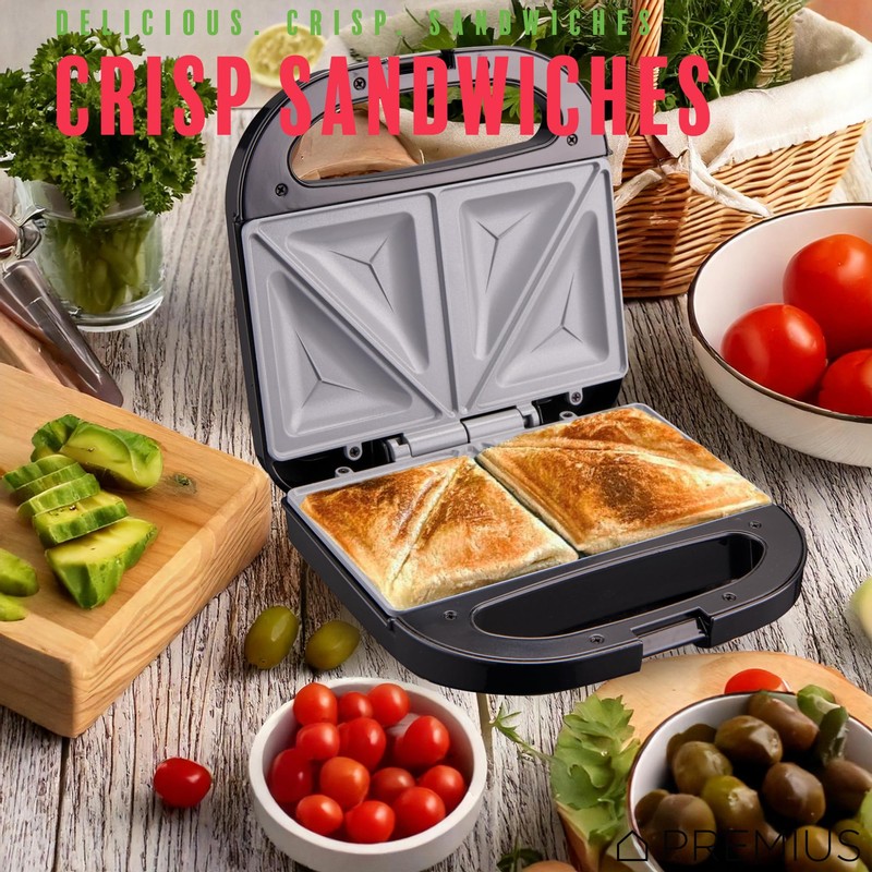 PREMIUS Ceramic NonStick Double Slice Sandwich Maker, Indicator Lights, Cool