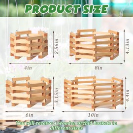 Romooa 4 Pcs Wooden Orchid Baskets with Hangers for Outdoor Plants, Rustic Handmade Vanda Baskets, Hanging Orchid Planter, 4 Size
