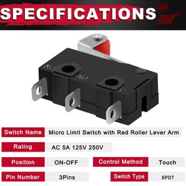 MKBKLLJY 15 PCS Mini Micro Limit Switch KW12-3 AC 5A 125V 250V SPDT 1NO 1NC Micro Switch Normal Open Close Limit Switch with Roller Lever Arm, 19mm 3 Pin Snap SPDT 10PCS 2.8 Cold Press Terminals
