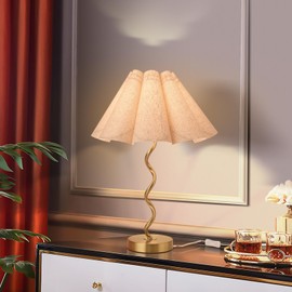 Ziqqeelam Gold Pleated Table Lamp, Modern Bedside Table Lamp for Bedroom, Brass Gold Pleated Lamp Shape, MCM Table Lamp Bedroom Lamps for Nightstand, Living Room (Gold)