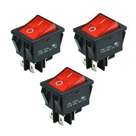 FILSHU 3pcs KCD4 16A 250V 20A 125V Rocker Switch ON/Off -Red Light Illuminated 4 Pin 2 Position DPST Snap in Boat Rocker Toggle Switch 32x25mm(US Security Certification)