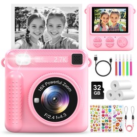 LUVTOY Instant Camera Children's Camera - 1080P 2.4 Inch Screen Children's Camera with 32GB Card & Printing Paper, Children's Camera Christmas Gift for Boys Girls 3-12 Years, Pink