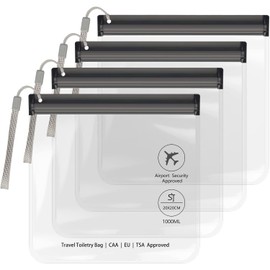 4 x pcs TSA-Approved Clear Toiletry Bags | 20x20 cm Waterproof Airport Security Liquid Bags for Airport Hand Luggage | Travel Essentials Bags for Women & Men| Holiday Accessories