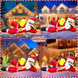 6FT Inflatable Lying Santa Claus Outdoor Decoration with LED Lights - Christmas Blow up Yard Decor for Outside Garden Lawn Xmas