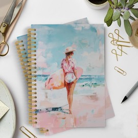 YLZlhb Preppy Coastal Cowgirl Spiral Notebook Journal, Beach Surfs up Girl Notebooks for Work School Office Note Taking, Gifts for Women Teen Girl, Western Spiral Journal 5.5x8.3 Inches