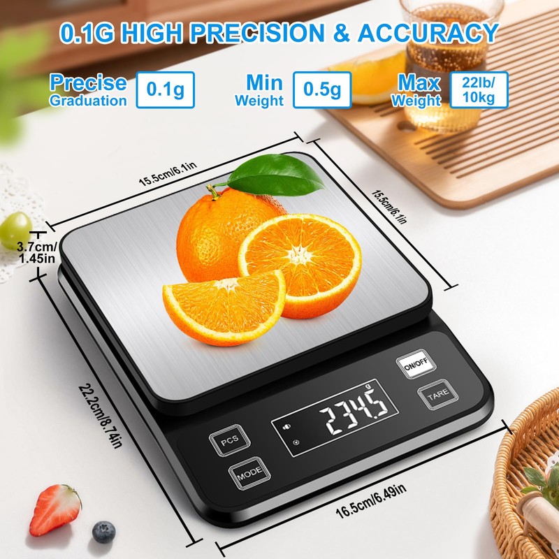 22lb Waterproof IPX67 Kitchen Scale with 0.1g/0.001oz High Precision, Diyife