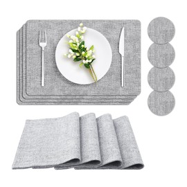 Reversible Faux Leather Placemats Set 8-Piece Set (Includes 4 Coasters) Waterproof Oil-Resistant & Heat-Proof Table Mats Eco-Friendly Stylish and Easy to Clean (4, Light Gray)