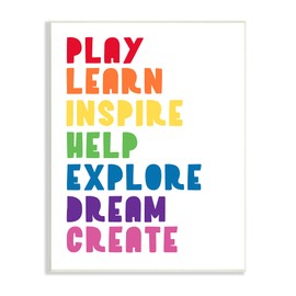 Stupell Industries Play Learn Inspire Create Phrase List Rainbow Text, Designed by Anna Quach Wall Plaque, 10 x 15, Multi