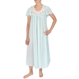 Miss Elaine Silk Essence Nightgown - Long Silky & Sheer Nylon Gown with Flutter Sleeves (Large, Aqua)