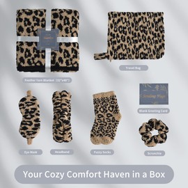 Get Well Soon Gift Baskets for Women, Birthday Gifts for Women, Sympathy Cozy Gift Basket for Women, Self Care Gifts for Women, Leopard Gift Set Care Package for Mom, Sister, Friends Leopard Brown