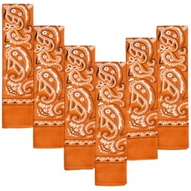 EVERY-VILLE Where EVERYone is Welcome 6 Pack Burnt Orange Bandana for Women Men Gift Packaging - 55x55cm, Paisley - Cowgirl Cowboy Motorbike Accessories Scarf Headband Neckerchief