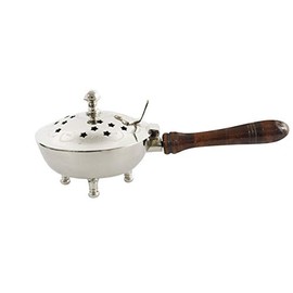 NKlaus Incense Pan with Wooden Handle Nickel-Plated Brass Hinged Lid Incense Pan Smoking Tool Charcoal Decorative Gift 2182