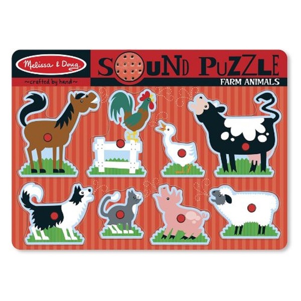 Melissa & Doug Farm Animals Sound Puzzle, Kids Wooden Puzzles for 2 year olds, Baby Puzzles, Wooden Peg Puzzles, Toddler Sound Puzzle, Shape Puzzle, Jigsaws for Children Age 2 3 4