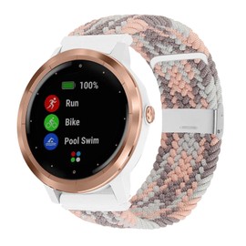 YOOSIDE for Garmin Venu 2 Plus/Venu Sq/Vivoactive 5 Braided Loop Watch Strap, 20mm Elastic Soft Stretchy Nylon Wristband Strap with Adjustable Clasp for Vivomove 3,Forerunner 158 (Grey-Pink)