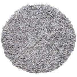 SAFAVIEH Leather Shag Collection Area Rug - 6' Round, White, Hand-Knotted Modern Leather, Ideal for High Traffic Areas in Living Room, Bedroom (LSG511C)