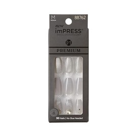 KISS imPRESS Press-On Manicure Premium Collection Fake Nails - Legacy, Gray, V-Cut Stone, Medium & Ballerina/Coffin Shape, Easy To Apply, Super Hold, 