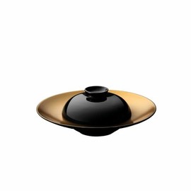 Berghoff GEM Porcelain Set of 2pc Deep Presentation Plate & Bowl Round Black & Gold Daily Serving Elegant Glossy Finish Dishwasher Safe
