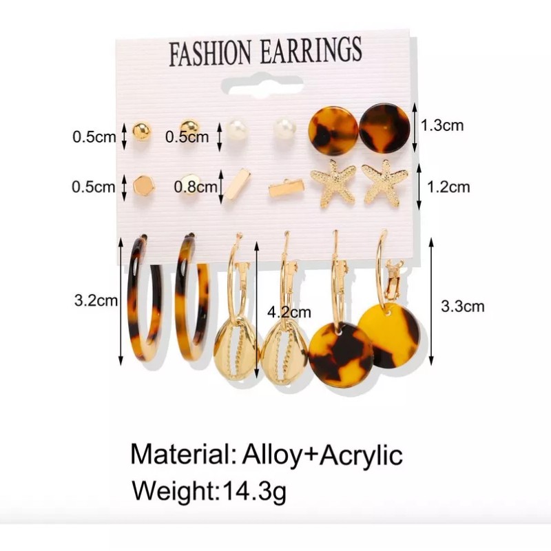 Deluxe Set Aretes 9 En 1 Playa Concha Mar Carey