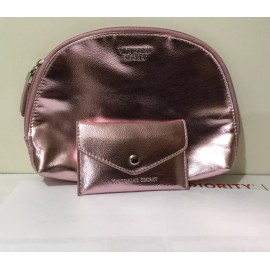 VICTORIA'S SECRET PINK METALLIC COMPACT POCKET TRAVEL MIRROR & CASE & MAKEUP BAG