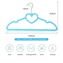 ZRKFSR Plastic Hangers 20 Pack, Blue Shirt Hangers Clothes Hanger Ultra Thin Space Saving - Heart Shaped Hangers 360 Degree Swivel Hook, Strong & Durable Adult Coat Hangers for Dress, Shirts, Coats