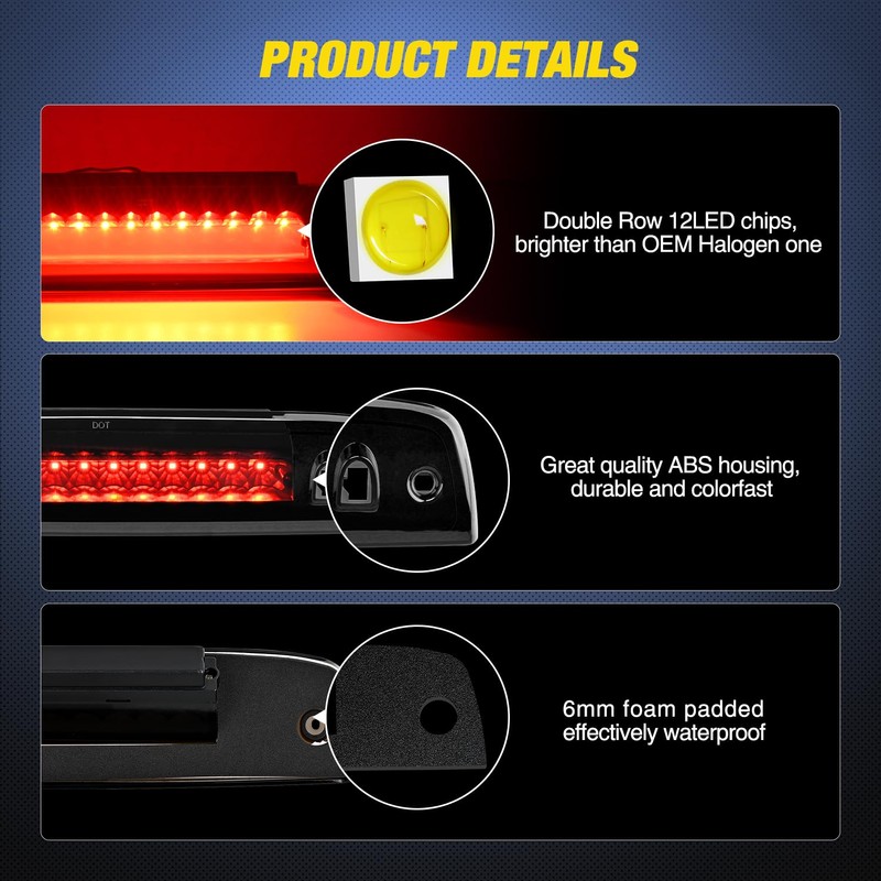 Nilight Third Brake Light Tail High Mount 3rd Stop Lights