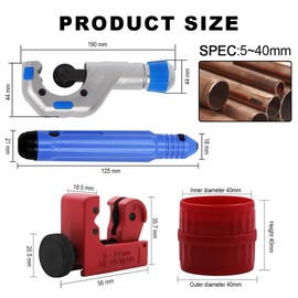 YOYEAH Pipe Cutter Set 5 - 50 mm with Hand Deburring - for Stainless Steel, Copper Pipe, Plastic (PVC & PE) - Mini Pipe Cutter Pipe Deburring and Deburring Tool