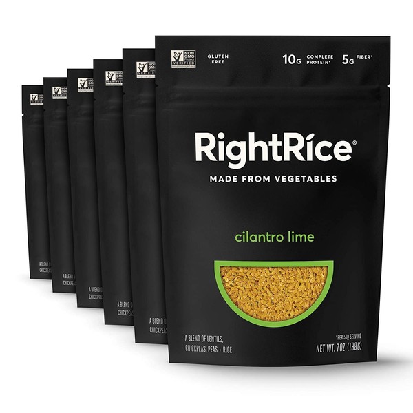 RightRice - Cilantro Lime (7oz. Pack of 6) - Made from Vegetables - High Protein, Vegan, non GMO, Gluten Free