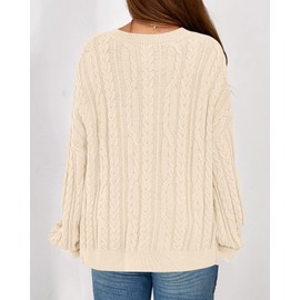 KIRUNDO Oversized Cable Knit Sweater Women 2025 Early Fall Fashion Chunky Cozy Long Sleeve Crewneck Pullover Winter Clothing(Cream, X-Large)