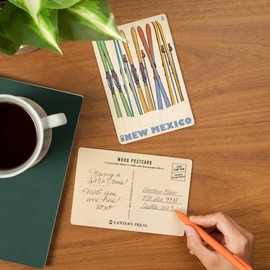 Skis in Snow, New Mexico (4x6 Birch Wood Postcards, 2-Pack Stationary, Rustic Home Wall Decor)