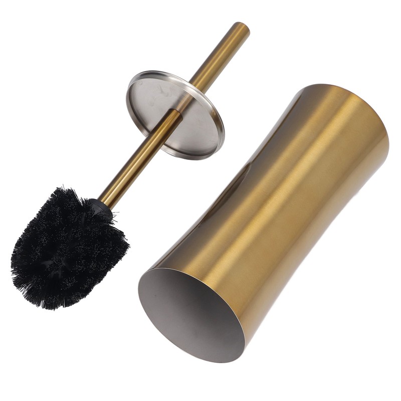 Toilet Brush Set Stainless Steel Gloden Space Saving Soft Durable