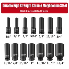 TONYNOL 1/2 Inch Deep Drive Impact Socket Set,6-Point,SAE(3/8" to 1-1/4"),14 Pcs,Cr-Mo Steel,With a Storage Case