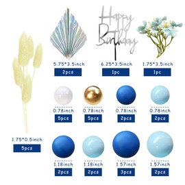 Bolas bohemias para decoración de tartas con bolas de colores, hojas de palma, plantas artificiales para bodas, baby shower (azul marino)