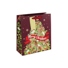 Eurowrap Merry Christmas Christmas Tree Gift Bag with Gold Gift Tag Xmas Gift Wrap Medium