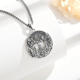 EUDORA Harmony Ball 925 Sterling Silver Phoenix Tree of Life Necklace for Women Men, Viking Yggdrasil Rune Pendant Vintage Oxidized Jewelry Gifts for Mom Dad, 22"+2"