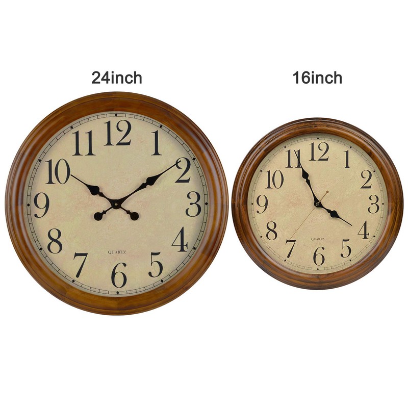 Old Oak 16-Inch Solid Wood Silent Non-Ticking Decorative Wall Clock
