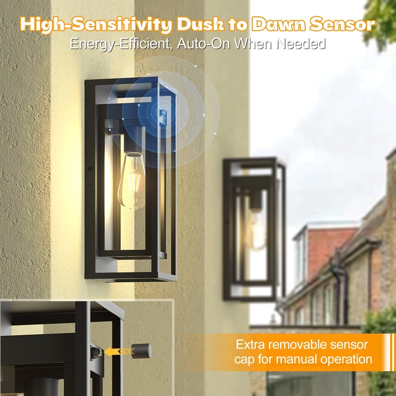 SIAFAVOI 15in Dusk to Dawn Outdoor Wall Sconce-Black Modern Exterior