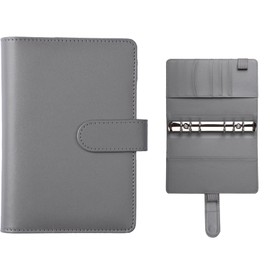 A6 Binder, PU Leather Ring Binder Cover, Loose Leaf Notebook, Ring Binder, PU Leather Budget Binder, Can Be Used as Cover for Office Notebooks, Travel Diaries, Sketchbooks, Memos (Grey)