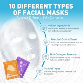 KONEUK 10 Pack Moisturizing Face Masks Skincare for Women, Collagen Hydrating Sheet Face Mask Set, Bulk Mothers Day Gifts, Facial Mask for Women Skin 