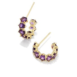 Kendra Scott Cailin 14k Gold-Plated Brass Crystal Huggie Earrings in Purple Crystal, Fashion Jewelry For Women