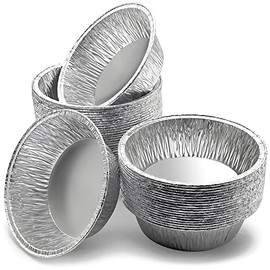 Delahunt Catering Supplies 50 Pack - Disposable Aluminium Round Ramekins Pie Foils, Foil Trays, Cases for Baking, Roasting, Freezing, Storage, Cooking, Desserts 11cm x 3.3cm