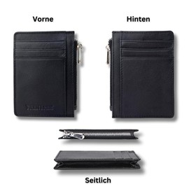 Frentree Kartenetui aus 100% Leder, RFID-Schutz, Mini-Geldbörse für Karten, Scheine und Münzen, Echtleder Portemonnaie, Etui für Damen und Herren